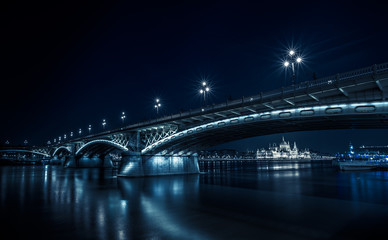 Famous historic Margaret bridge with beautifully lit at night