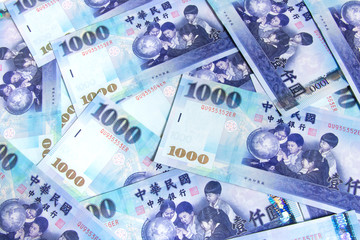 Background of New Taiwan Dollar 1000, 500 and 100, Spread of Taiwan note.