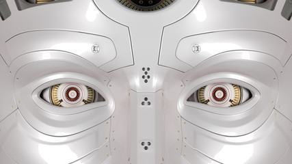 very detailed futuristic robot eyes closeup view. 3D illustration