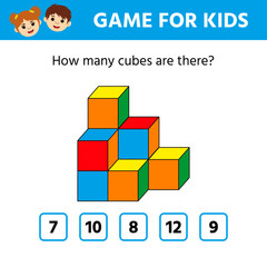 Education logic game for preschool kids. Kids activity sheet. Count the number of cubes. Children funny riddle entertainment. Vector illustration