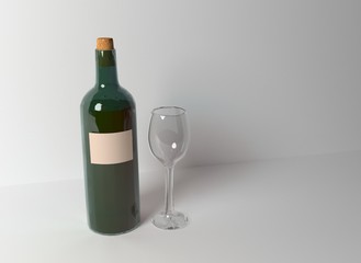 glass and bottle of wine isolated on a white background