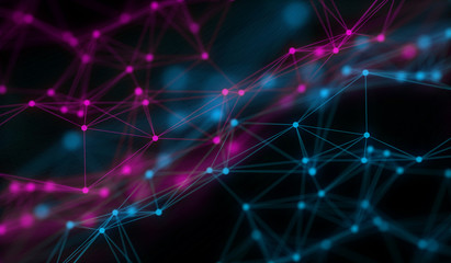 Abstract polygonal neural space background with connection structure. 3d rendering, illustration