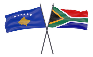 Kosovo and South Africa, two crossed flags isolated on white background. 3d image