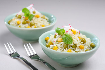 White rice with vegetables.