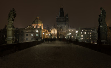 Fototapeta na wymiar A view of Prague city scape with Charles bridge and Vltava river