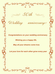 50th wedding anniversary card for greetings and writing text vector illustration. Golden Anniversary celebrate wedding.Wedding invitation card white background. Wedding elements Invitation card  