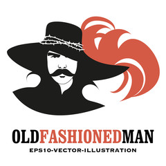 Moustached man, in the old style, wearing a top hat decorated with flowers and leaves