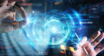 Businessman creating new futuristic energy power source 3D rendering