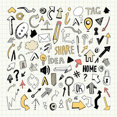 Hand Drawn Arrow Doodles. Web Icons Collection. Pencil Drawing.