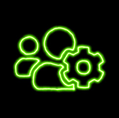 green neon symbol users cog