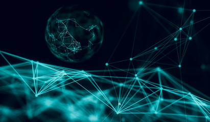 Abstract polygonal neural space background with connection structure. 3d rendering, illustration