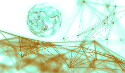 Abstract polygonal neural space background with connection structure. 3d rendering, illustration