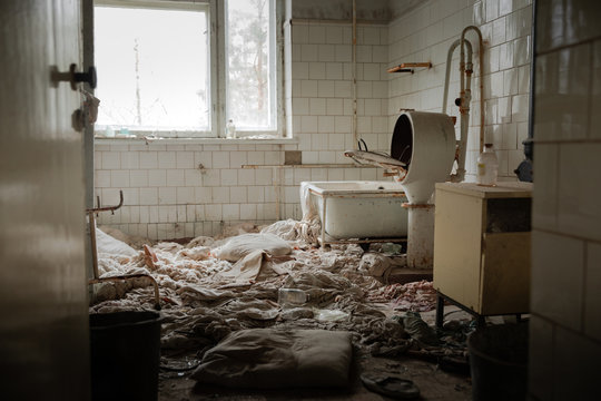 Old Laundry Room Of Abandoned Hospital