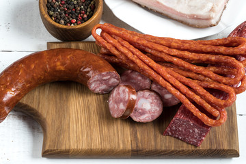 a lot of sausages isolated on a white background. top view