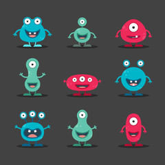 Cool, fun, cute Creature / alien - blue, green, pink & black - vector illustration 