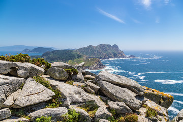 Cies Islands, Spain. View of the islands of the archipelago