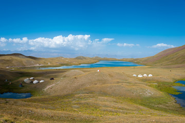 Osh, Kyrgyzstan - Aug 19 2018: Alay Valley in Osh, Kyrgyzstan. Pamir mountains in Kyrgyzstan.