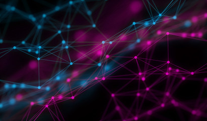 Abstract polygonal neural space background with connection structure. 3d rendering, illustration