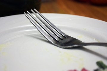 plate with fork on white background