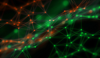 Abstract polygonal neural space background with connection structure. 3d rendering, illustration