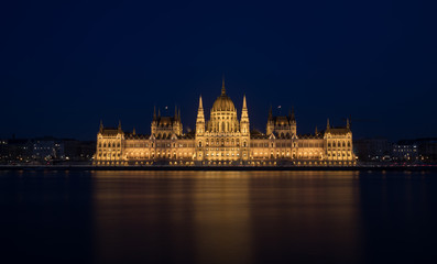 A view of Hungarian Parliament building at night