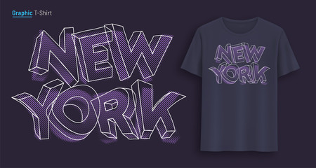 New York. Graphic t-shirt design, typography, print with stylized text. 