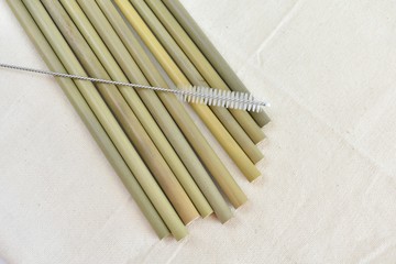 Bamboo drinking straws and cleaning brush, no plastic, zero waste lifestyle.