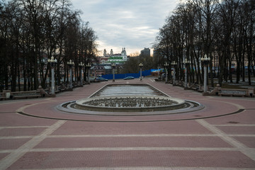 View from The National Academic Grand Opera and Ballet Theatre of the Republic of Belarus,located in a park in the Trinity Hill of the city of Minsk. 