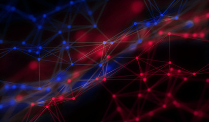 Abstract polygonal neural space background with connection structure. 3d rendering, illustration