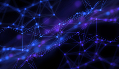 Abstract polygonal neural space background with connection structure. 3d rendering, illustration