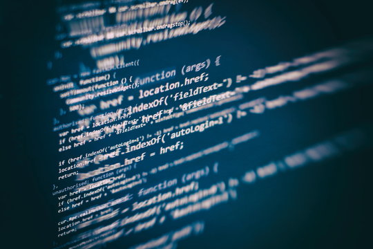 Developer programming code. Abstract computer script code. Programming code screen of software developer. Software Programming Work Time.
