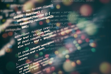 Closeup developing programming and coding technologies. Developer working on web sites codes in...
