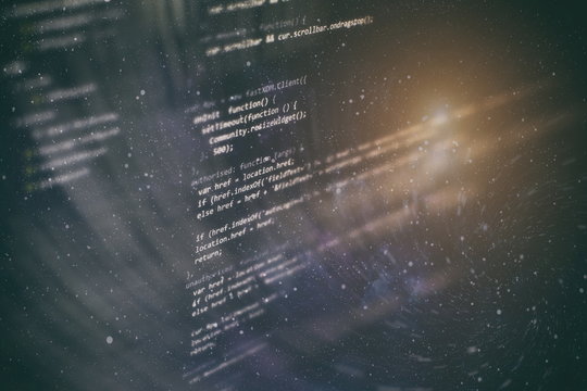Big data storage and cloud computing representation. Programming code .