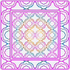 Design Of A Scarf With A Geometric Pattern . Vector Illustration. For Print Bandana, Shawl, Carpet, Tablecloth, Bed Cloth, Fashion. Rainbow color