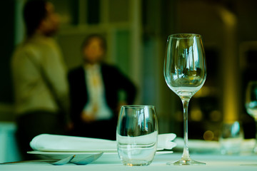 empty glasses wine in restaurant, glass water, 
