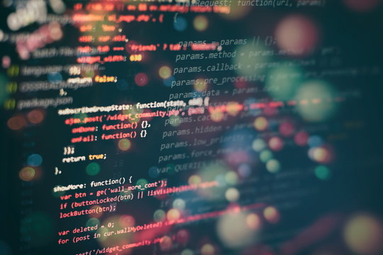 Web programming functions on laptop on laptop. IT business. Python code computer screen.