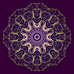 Flower Round Pattern. Vector Illustration. For Design, Invitation Wedding, Valentine's, Background, Wallpaper, Interior. Purple gold color