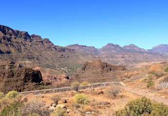 Gran Canarian mountain range near Cruz Grande and San Bartolome de Tirajana Mountains in Gran Canaria, Spain.