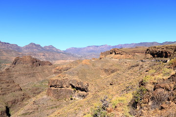 Gran Canarian mountain range near Cruz Grande and San Bartolome de Tirajana Mountains in Gran Canaria, Spain.