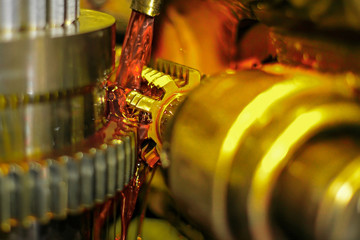 Gear cutting, gear manufacturing, technical oil cools the part during processing.