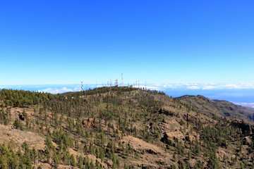 Telecom towers in ambience of pico de la nieves mountains in Gran Canaria Spain