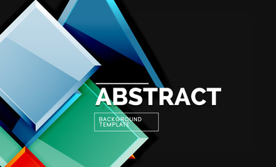Glossy mosaic style geometric shapes - squares and triangles on black