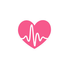 Vector flat style icon - heart with pulse rate - for sport team, runner club, triathlon marathon for logo, icon, poster, banner, sport event promo, competition art, healthcare program, healthy life