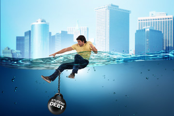 Young student in loan and debt concept