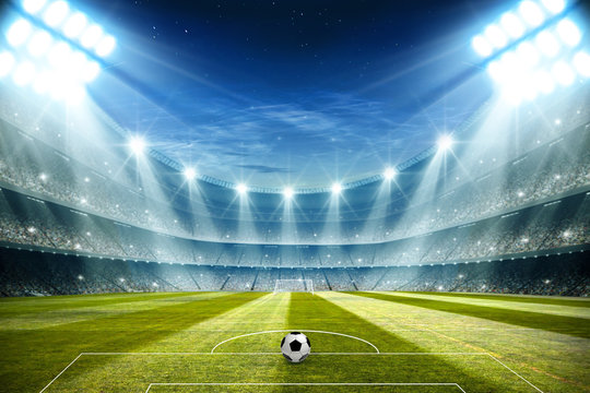 Lights At Night And Football Stadium 3d Rendering