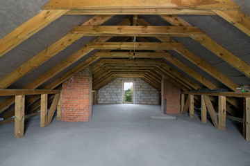 Unfinished attic interior, new house in progress