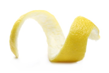 Lemon peel spiral isolated on white background