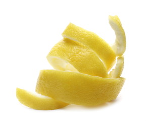 Lemon peel spiral isolated on white background