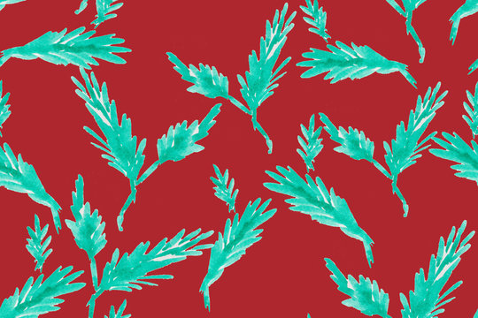 watercolor pattern of pine-tree twigs