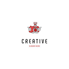 Camera Cartoon Funny Illustration Vector Logo, illustration of camera mascot logo premium vector